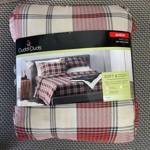 New Queen Sheet Set Red Khaki Plaid CuddlDuds